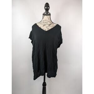 Buffalo David Bitton Womens 2XL Blouse Black XXL Slinky V-Neck Cut-Out Short Sl